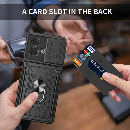 Motorola Phone case with Camera cover, Card Holder and Kickstand for Motorola Moto G86 G56 Edge 60 Fusion 50 G35 G15 G55 5G