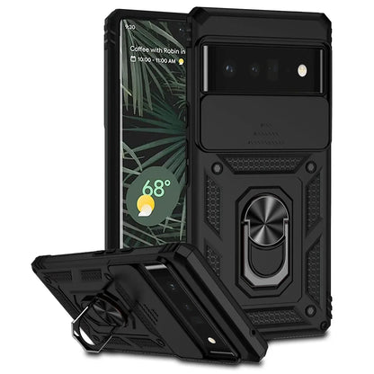 Phone case with camera cover and kickstand For Google Pixel 6 7 8 9 10 Pro XL 6A 7A 8A 9A 10A Camera Lens Protection Ring Holder Cover