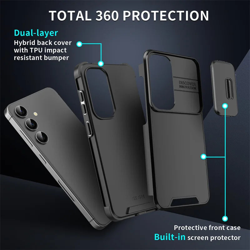 Slide Camera Protection Armor Magnetic Phone Case for Samsung S25 S24 S23 FE S22 S26 Ultra A56 A36 A16 A06 A55 A35 A25 A15 Cover