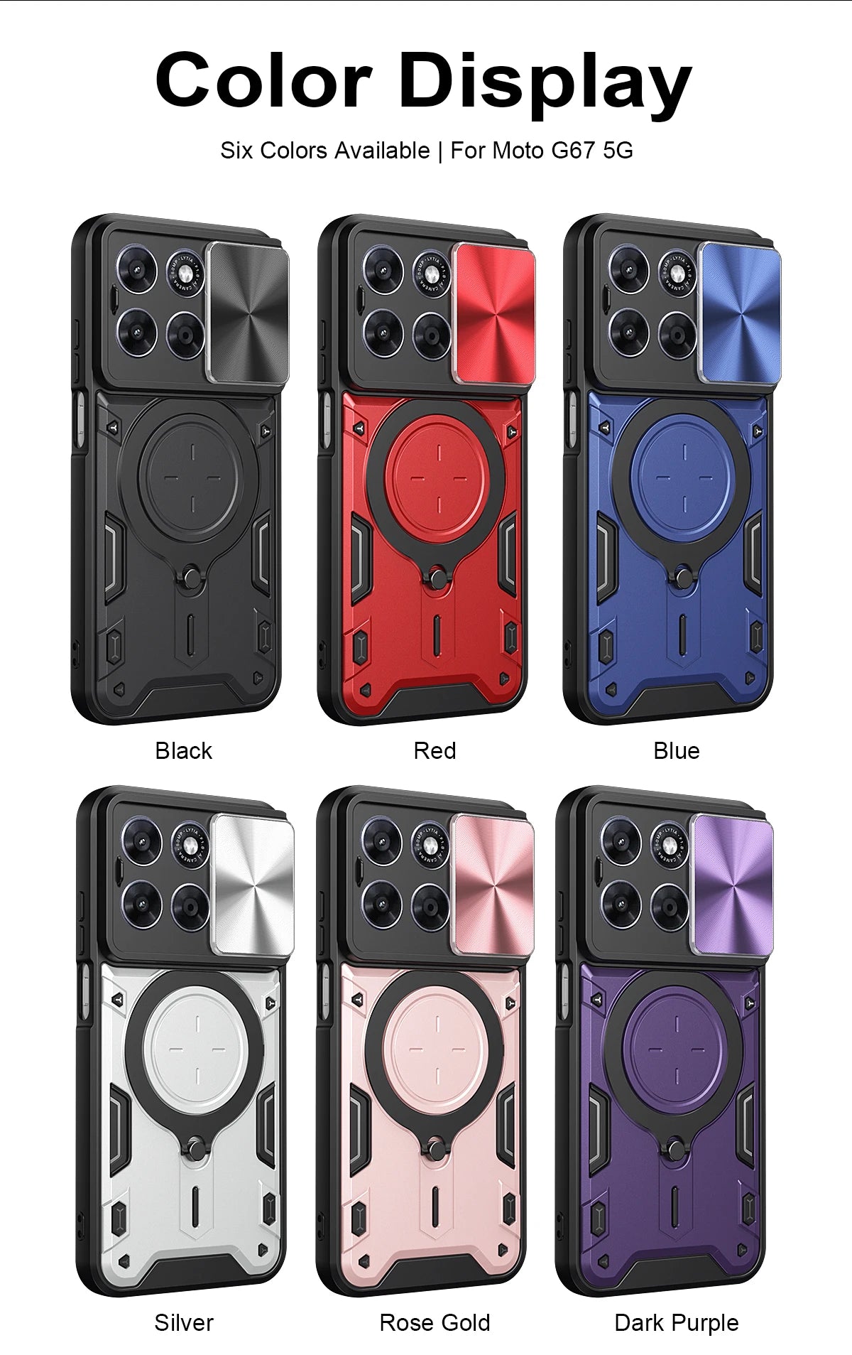 Motorola Slide Camera Lens Ring Kickstand Phone Cover For Moto G67 G77 G75 G84 G85 G86 G53 G54 G55 G56 G06 Power