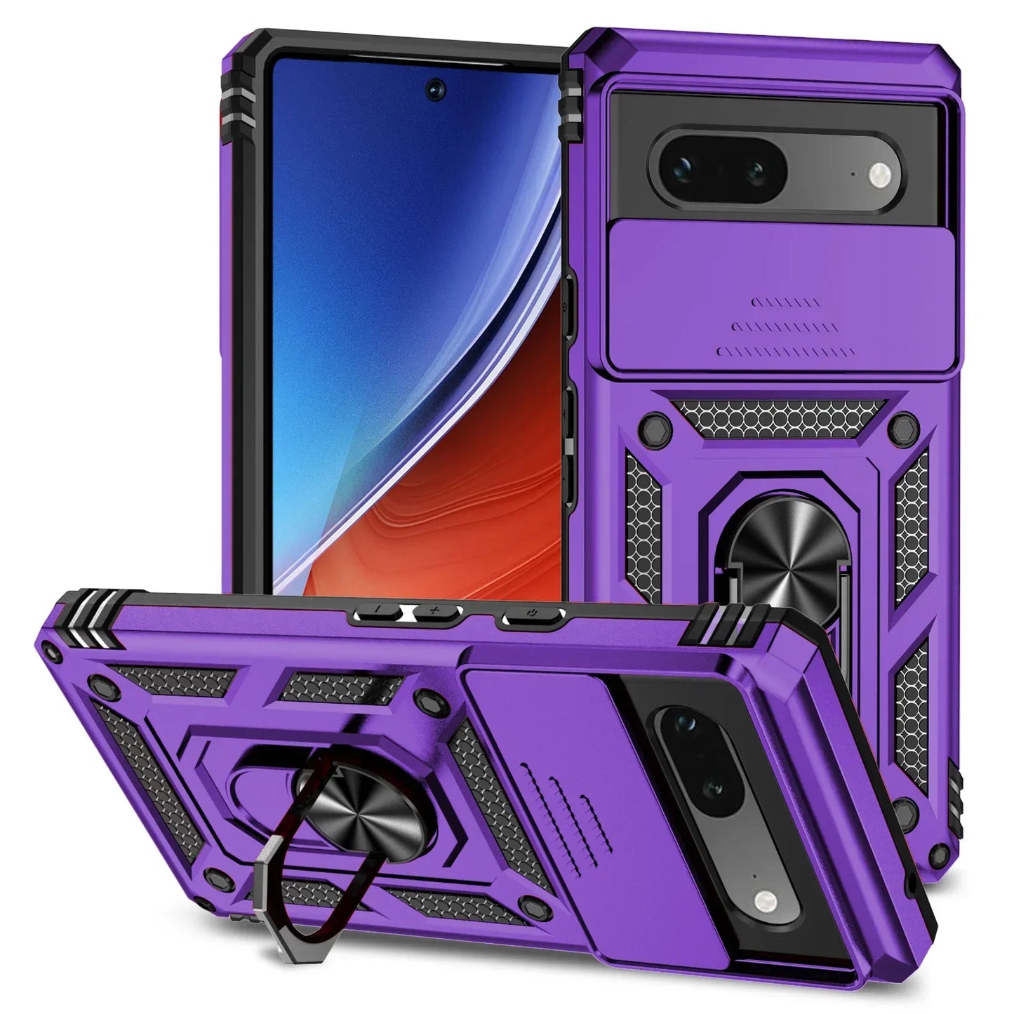 Phone case with camera cover and kickstand For Google Pixel 6 7 8 9 10 Pro XL 6A 7A 8A 9A 10A Camera Lens Protection Ring Holder Cover