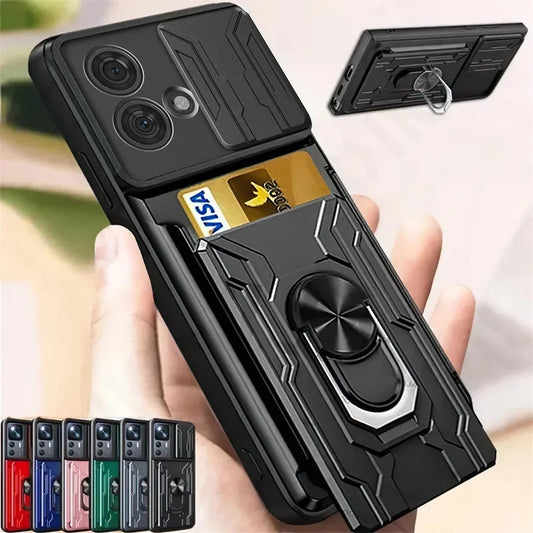 Motorola Phone case with Camera cover, Card Holder and Kickstand for Motorola Moto G86 G56 Edge 60 Fusion 50 G35 G15 G55 5G