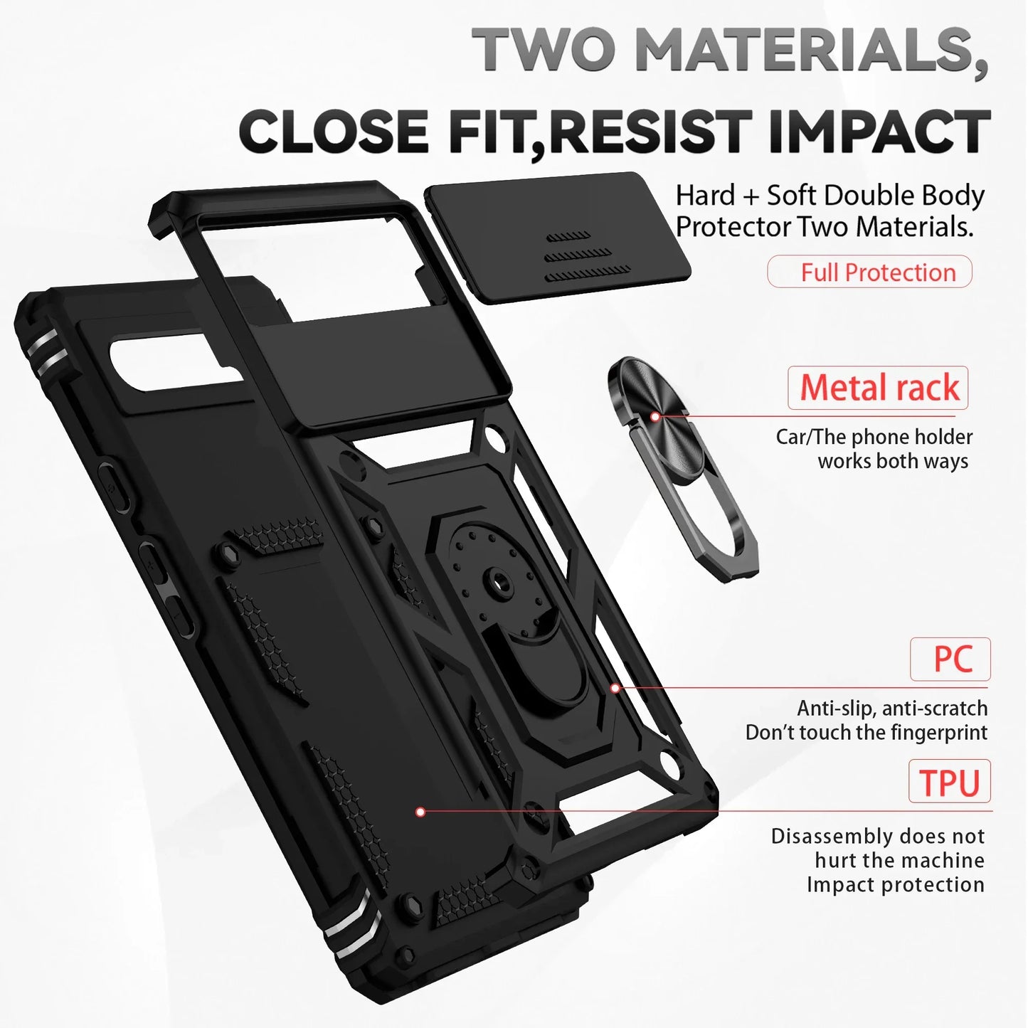 Phone case with camera cover and kickstand For Google Pixel 6 7 8 9 10 Pro XL 6A 7A 8A 9A 10A Camera Lens Protection Ring Holder Cover
