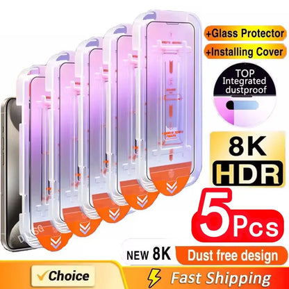 5Pcs Oleophobic Coating Dust Free Screen Protector For iPhone 15 14 11 13 12 16 Pro Max XS XR 15 16 Plus Glass