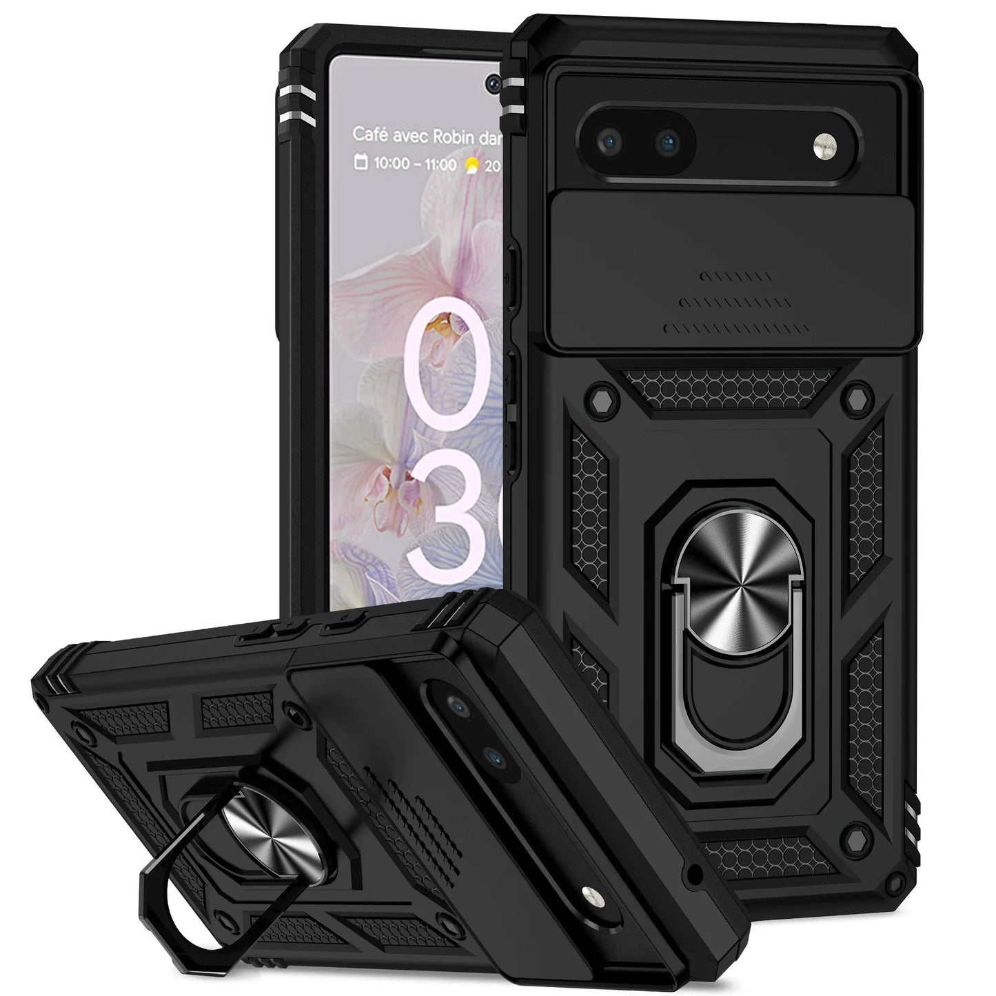 Phone case with camera cover and kickstand For Google Pixel 6 7 8 9 10 Pro XL 6A 7A 8A 9A 10A Camera Lens Protection Ring Holder Cover