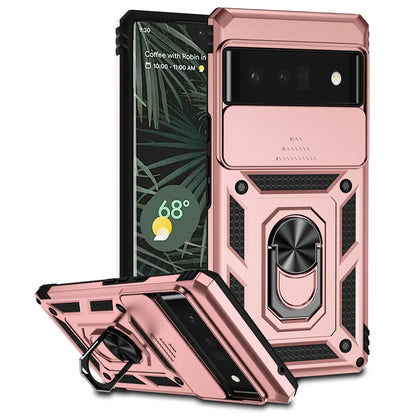 Phone case with camera cover and kickstand For Google Pixel 6 7 8 9 10 Pro XL 6A 7A 8A 9A 10A Camera Lens Protection Ring Holder Cover