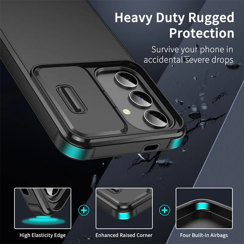 Slide Camera Protection Armor Magnetic Phone Case for Samsung S25 S24 S23 FE S22 S26 Ultra A56 A36 A16 A06 A55 A35 A25 A15 Cover