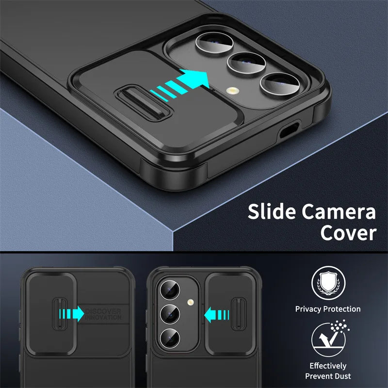 Slide Camera Protection Armor Magnetic Phone Case for Samsung S25 S24 S23 FE S22 S26 Ultra A56 A36 A16 A06 A55 A35 A25 A15 Cover