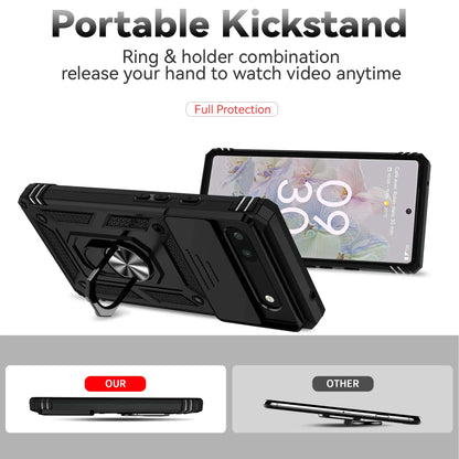 Phone case with camera cover and kickstand For Google Pixel 6 7 8 9 10 Pro XL 6A 7A 8A 9A 10A Camera Lens Protection Ring Holder Cover